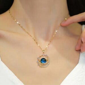 Gold & Blue Celestial Pendant Necklace.